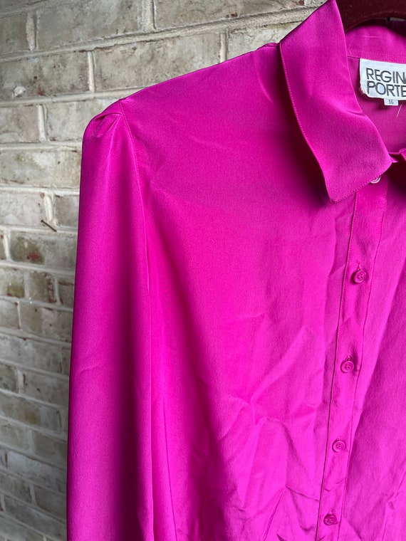 Plus size vintage blouse magenta bow 1990 90s boh… - image 10