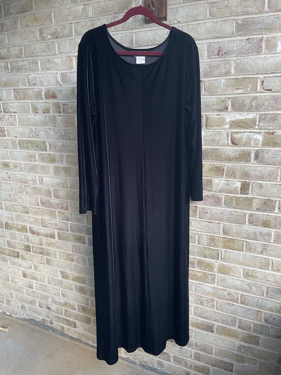 Plus size vintage dress stretch velvet inky black… - image 1