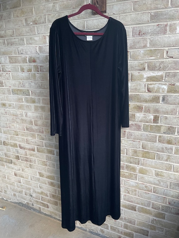 Plus Size Vintage Dress Stretch Velvet Inky Black Herve Benard Column Dress XL 1x 18 20