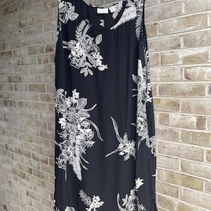 plus size vintage dress 1990 90s black cream shift sundress rayon boho bohemian Elisabeth Liz Claiborne size 20 xxl 2x