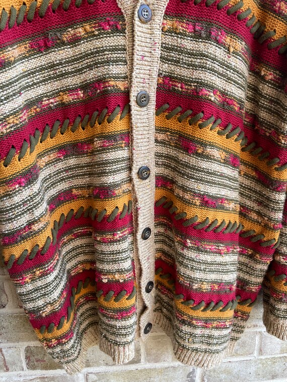 Vintage sweater cardigan fall baseball stitch hea… - image 8