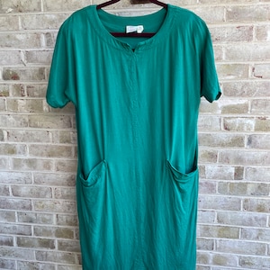 Vintage dress 1980 80s shift Kelly green JG Hook preppy sundress linen rayon size 12 14 large