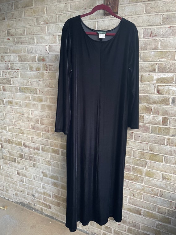 Plus size vintage dress stretch velvet inky black… - image 5