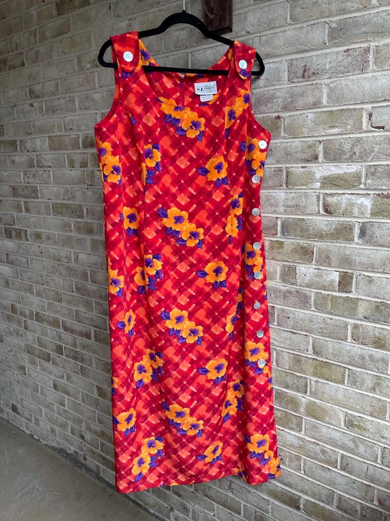 90s plus size dress vintage 1990 vibrant print shell buttons boho hippie hippy sundress SL Fashions size 18 xxl 1x 2x skimming fit Made with Darlington AOKWAWALIY Fashion Bra Tape Color:Olive