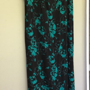 Plus size vintage dress rayon vibrant size 14 16 xl 1x 2x black and teal tank dress, silt only on one side realness, made in USA