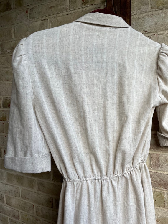 Vintage dress 1980 khaki linen•like material prep… - image 8