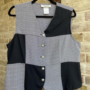 vintage vest 1980 80s plaid patchwork boho preppy size large 14 16