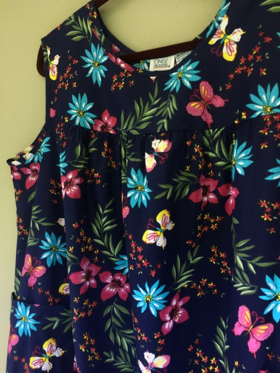 Plus size vintage dress butterfly navy blue floral