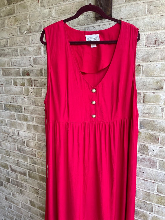 Plus size vintage dress 1990 90s red boho bohemia… - image 2
