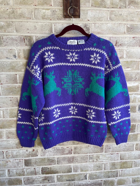 Vintage sweater reindeer ski sweater winter fun wo