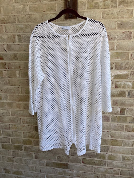 Vintage shirt swim coverup white mesh Jordan Tayl… - image 8