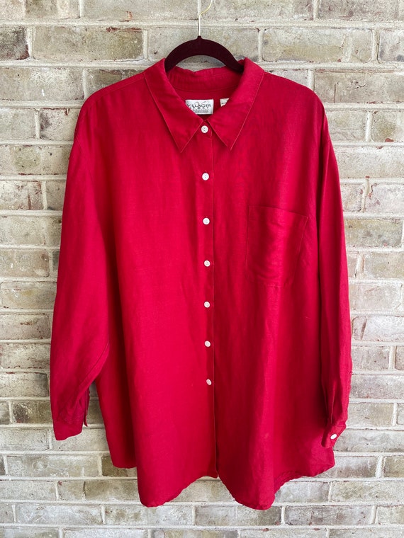 Plus size vintage blouse shirt Oxford 1990 90s re… - image 3