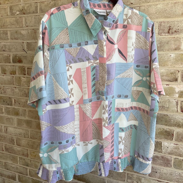 Plus size vintage blouse shirt top Alfred Dunner soft pastel 1980 80s size 20 xxl 1x 2x