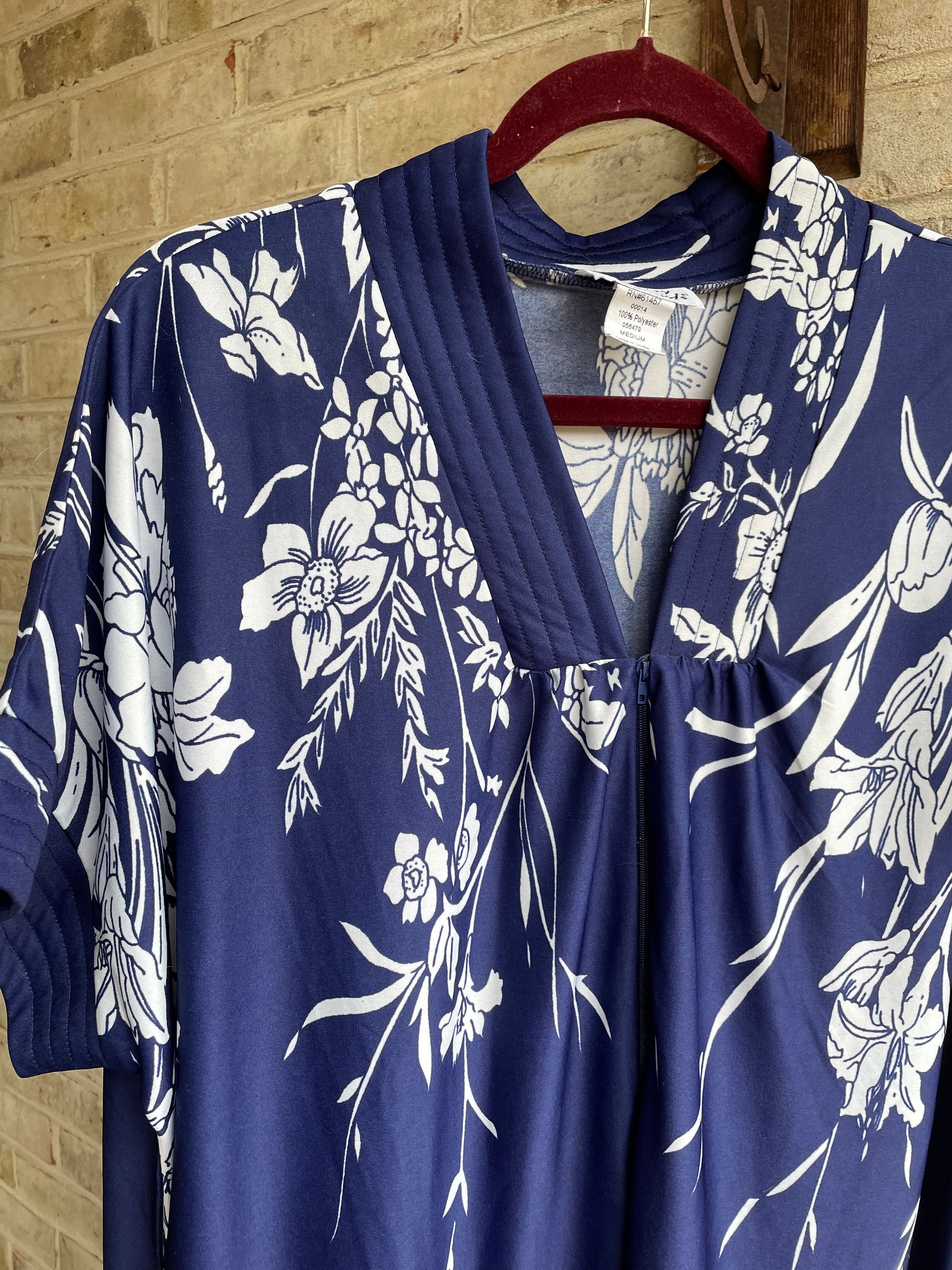 Vintage Robe Dress 1980 1990 Navy Blue White Bamboo Leisure Etsy