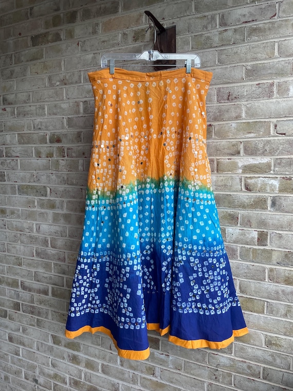 Vintage skirt medium large cotton blend mirror apricot tie dye mirror boho bohemian hippie hippy