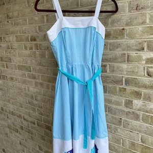 Vintage dress sundress 1980 80s aqua blue white embroidery hippie summer cutie Pretty Girl size 12 10 medium