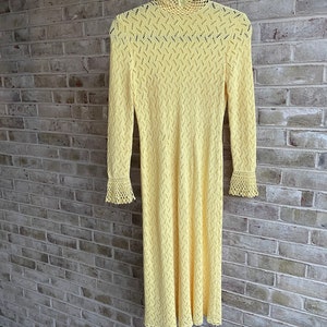 Vintage dress buttery yellow crochet handmade homemade sweater dress 1970 70s