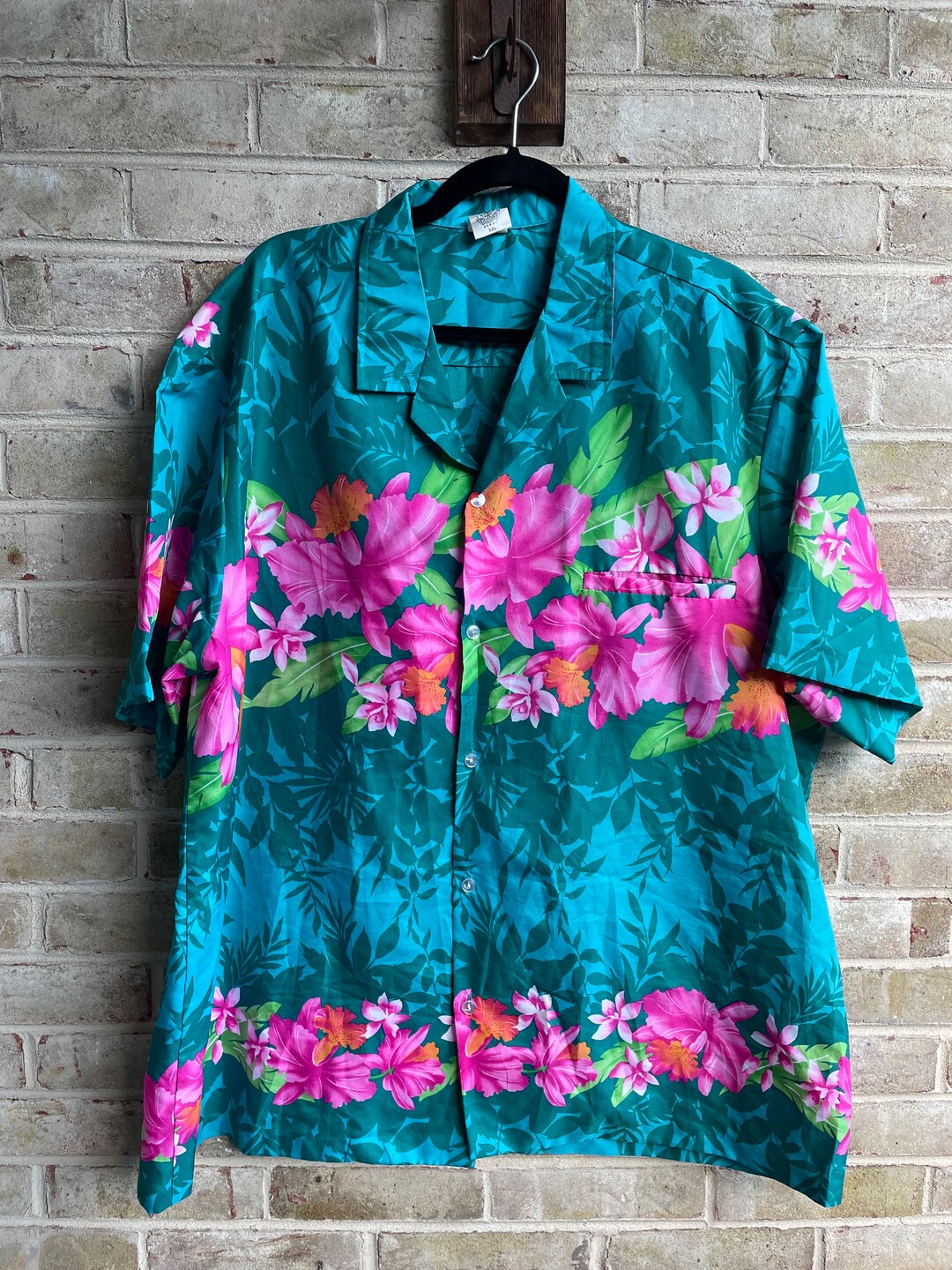 Vintage White Green Red & Yellow Hawaiian Blouse 16 18