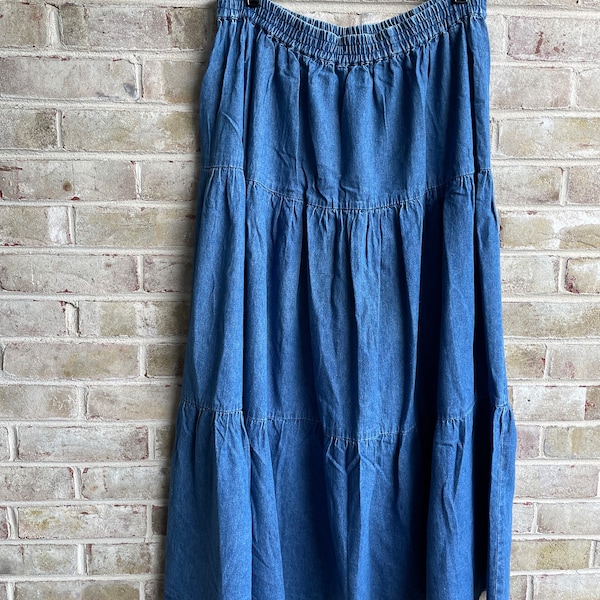 plus size vintage skirt 1990 90s prairie denim Jean skirt boho bohemian country twirl 1x 2x 18 20 22