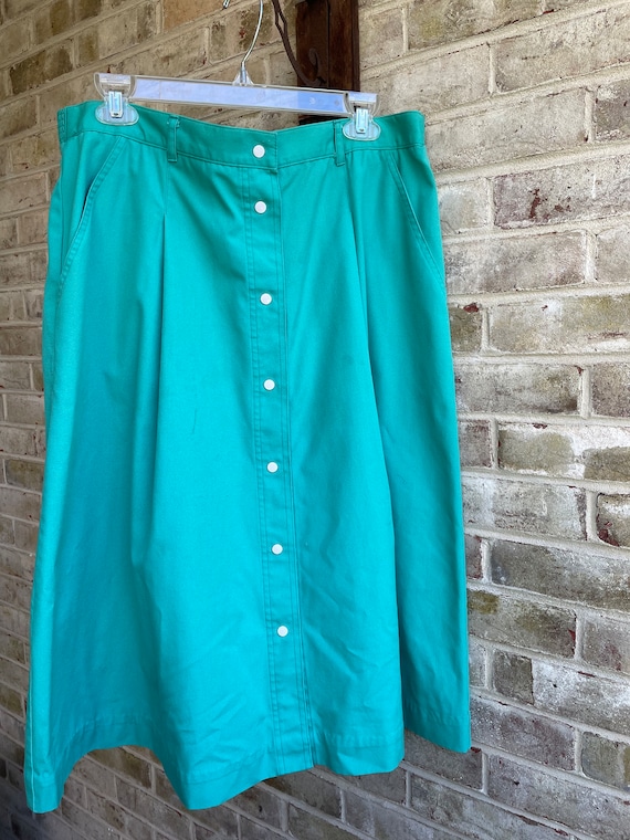 Vintage skirt snap front teal white 1970 1980 summ