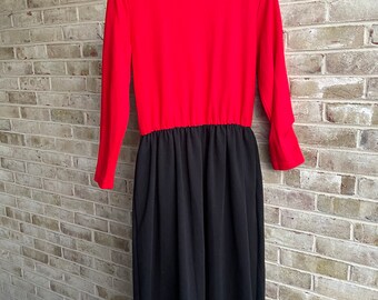 Plus size vintage dress red black color block 1980 80s size 16 18 20 xl xxl 1x 2x