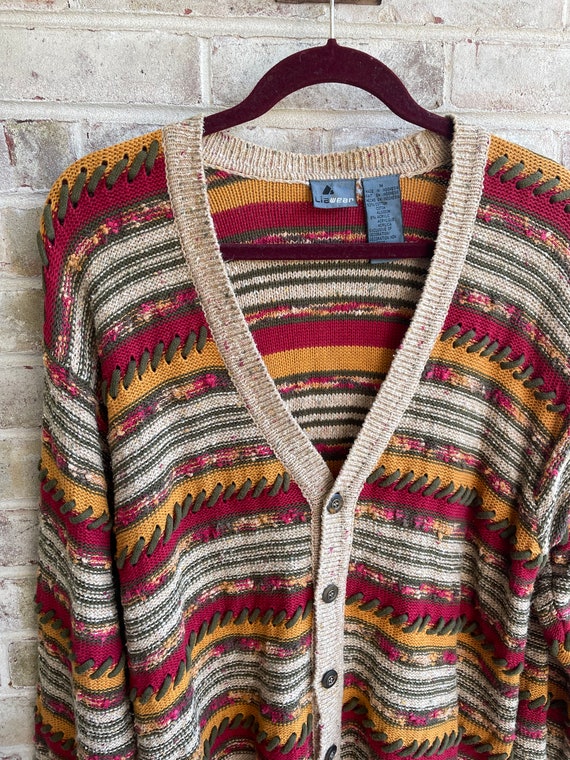 Vintage sweater cardigan fall baseball stitch hea… - image 3