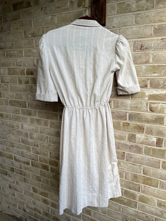 Vintage dress 1980 khaki linen•like material prep… - image 7