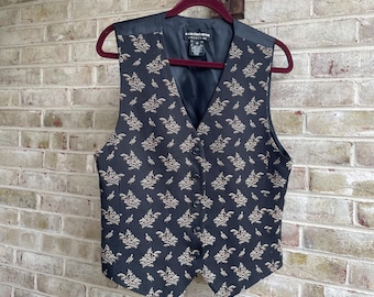 Vintage vest sz 12 90s cotton blend tapestry boho bohemian black cream Liz Claiborne collections size 12 medium large