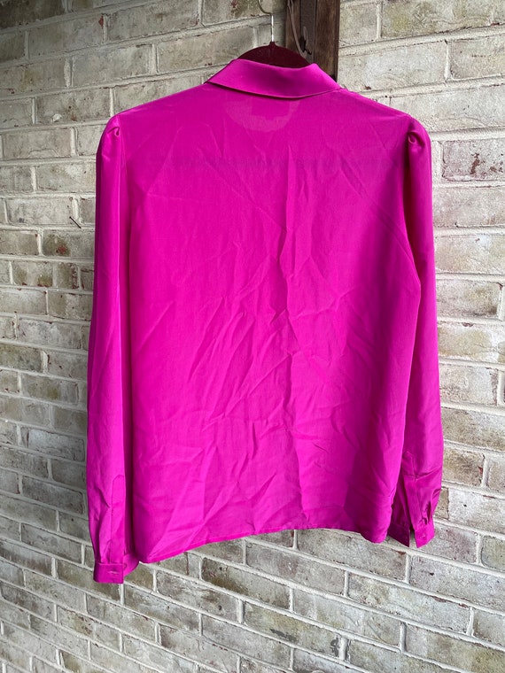 Plus size vintage blouse magenta bow 1990 90s boh… - image 8