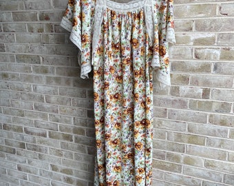 plus size vintage dress 1980 80s ditzy print lace angel sleeve festival goddess 1x 2x 18 20 22 24 xxl