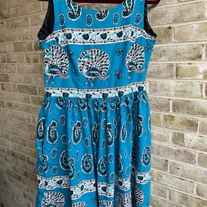 Vintage dress handmade homemade peacock butterfly print cotton sundress 1990 90s boho hippie size large xl 12 14