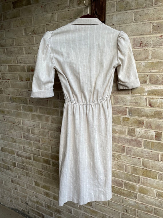Vintage dress 1980 khaki linen•like material prep… - image 10