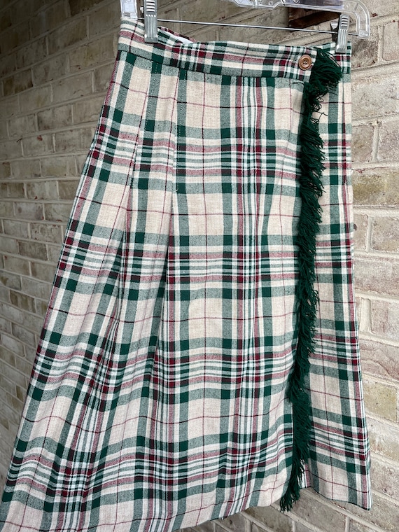 Vintage skirt 1970 70s plaid kilt boho preppy Sea… - image 1