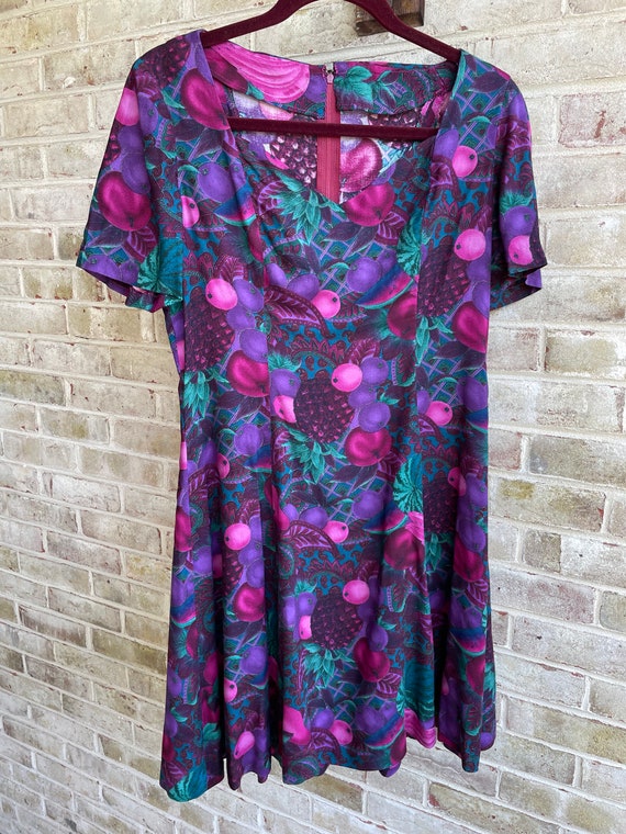 Vintage dress rayon fruit print skater dress 1990 