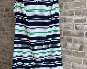 plus size vintage dress 1990 90s navy blue green stripe preppy tennis sundres size 18 2x xxl