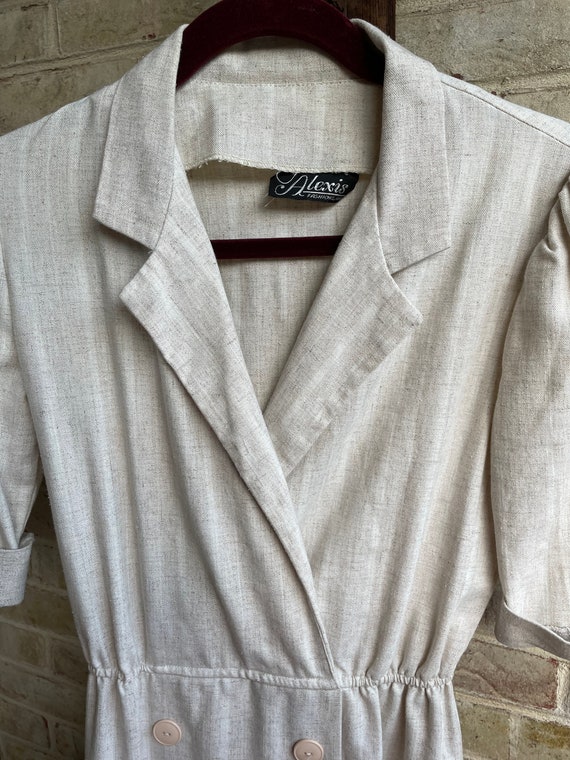 Vintage dress 1980 khaki linen•like material prep… - image 6