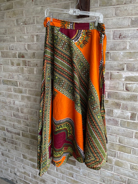 Vintage skirt orange dashiki wrap skirt cotton bo… - image 2
