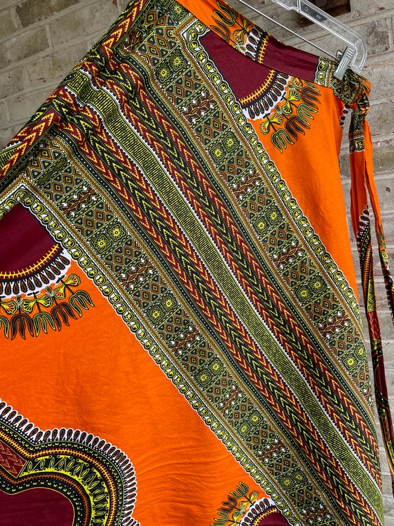 Vintage skirt orange dashiki wrap skirt cotton bo… - image 5