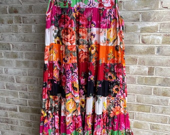 Plus size vintage dress rainbow boho sundress tiered patchwork lined 1990 90s Sandy Starman 1x 16 18 20 xl