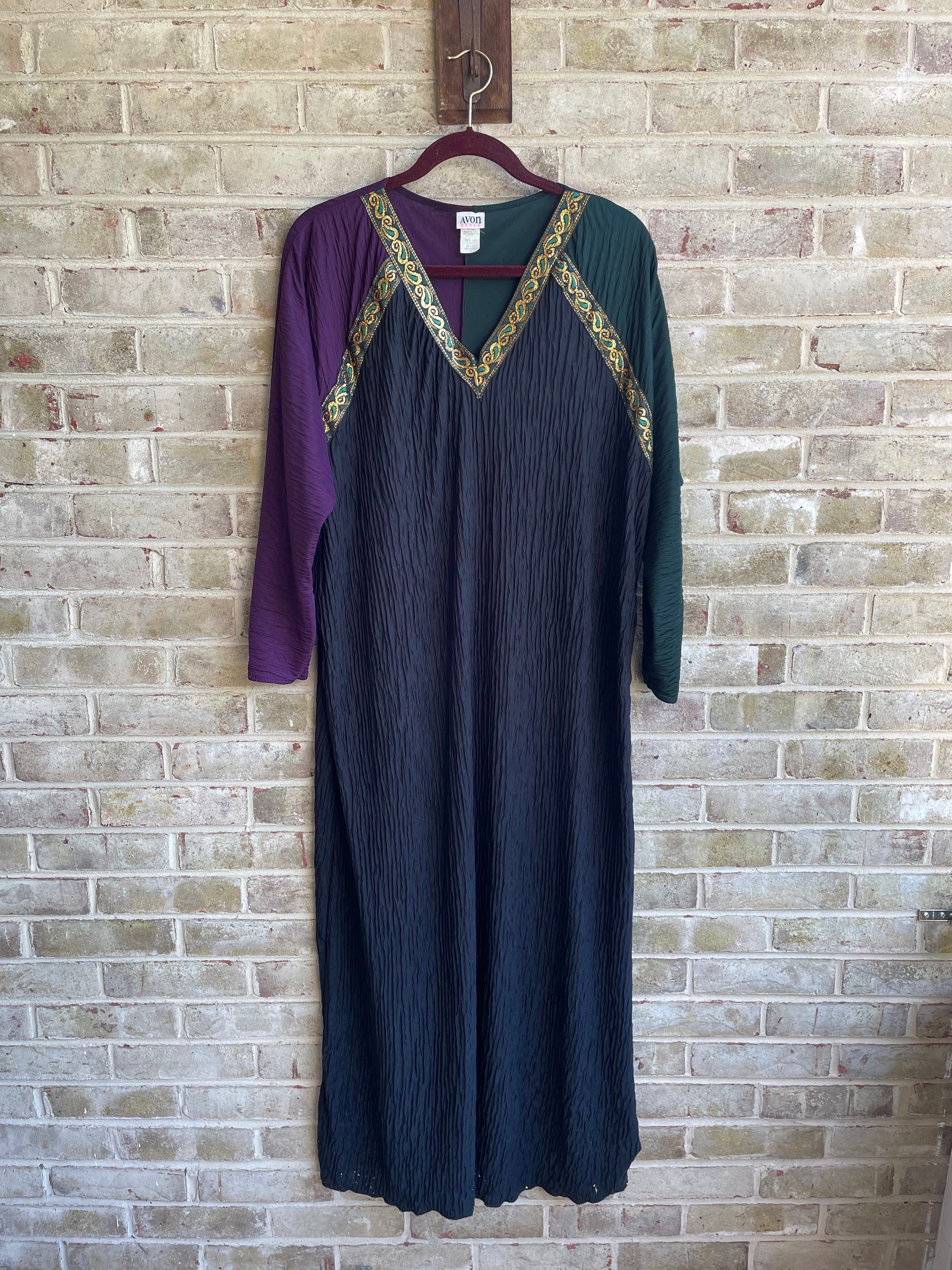 plus size vintage dress 1980 80s Avon dress gold trim boho xl 1x
