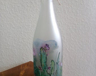 Decorative bottle, lamp, fairy lights, floral pattern, bottle with fairy lights