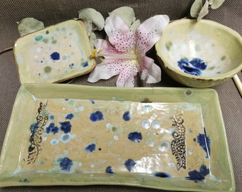 Sushi-Set 3-teilig, Keramikgeschirr, Servierplatte