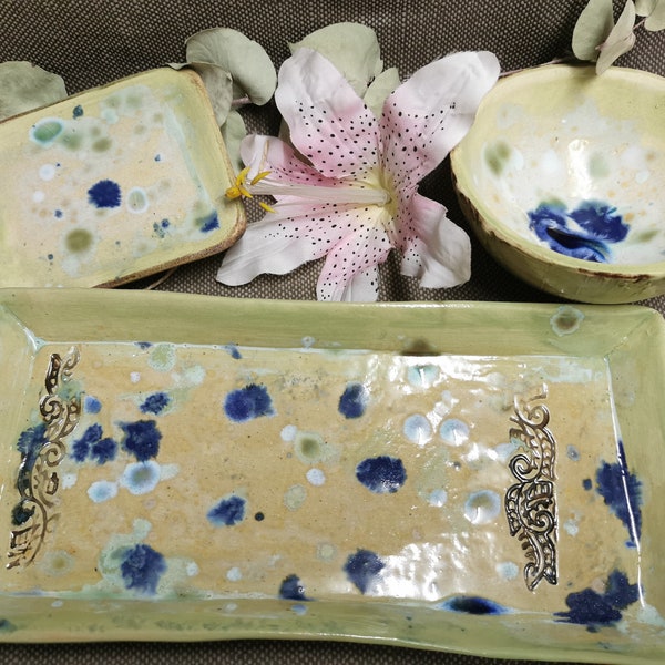 Sushi set 3 pieces, ceramic tableware, serving plate