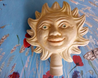 Garden stake sun, garden stele, ceramic sun, hand-made and painted