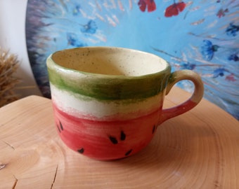 Coffee cup or tea cup, large colorful cup, melon design,