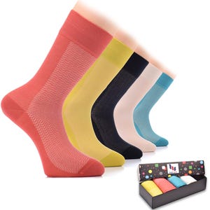 Men&#39;s Bamboo Socks, Colorful Dress Socks, Premium Business Formal, Odor-Free & Breathable, Extra Loose Top Diabetic Friendly, Shoe Size 7-12