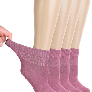 Women's Bamboo Diabetic Ankle Socks, Sizes 6-12, 4-Pair All Season Rose Wood