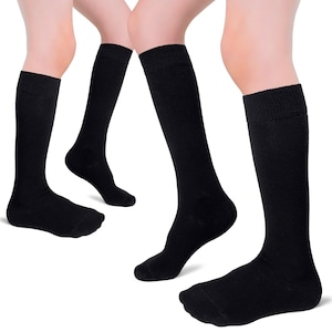Knee High Cotton Socks for Girls Boys and Toddlers, Solid Socks, Non-Slip Grips, Long Socks, School Uniform Socks 3-14 Years Old, 4 Pairs