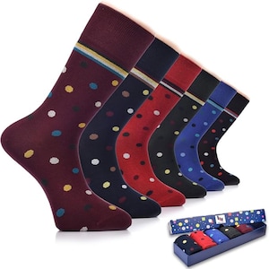 Men's Colorful Cotton Dress Socks 6-Pack: Argyle Pattern, Size 7-12