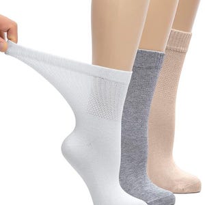 Bamboo Ankle Socks for Women, Swollen Feet Dress, Non-Binding Crew Diabetic Socks, 3 Pairs, by Hugh Ugoli